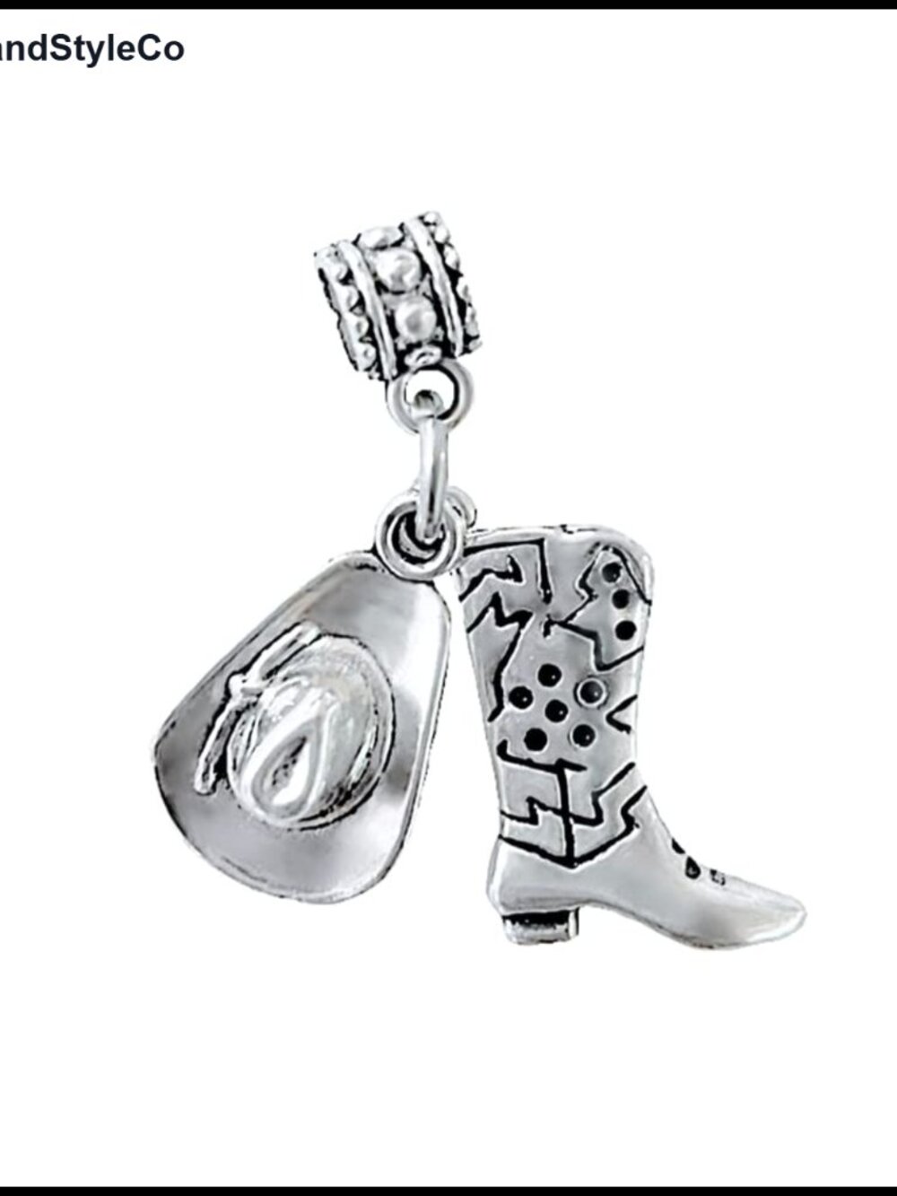 Silver Plated Cowboy Hat Boots Charm Bead for Bracelet